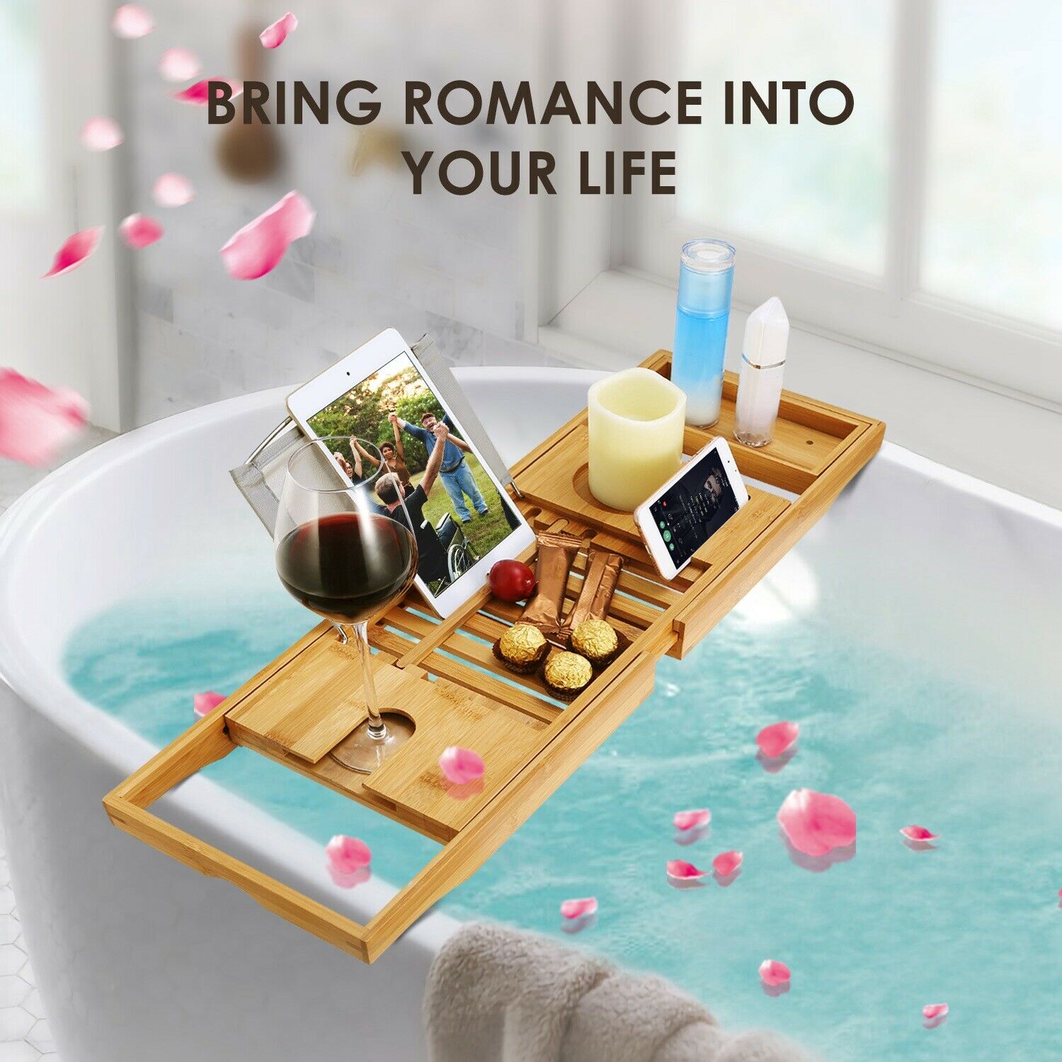 Bathtub Caddy Tray Crafted Bamboo Bath - DailySale