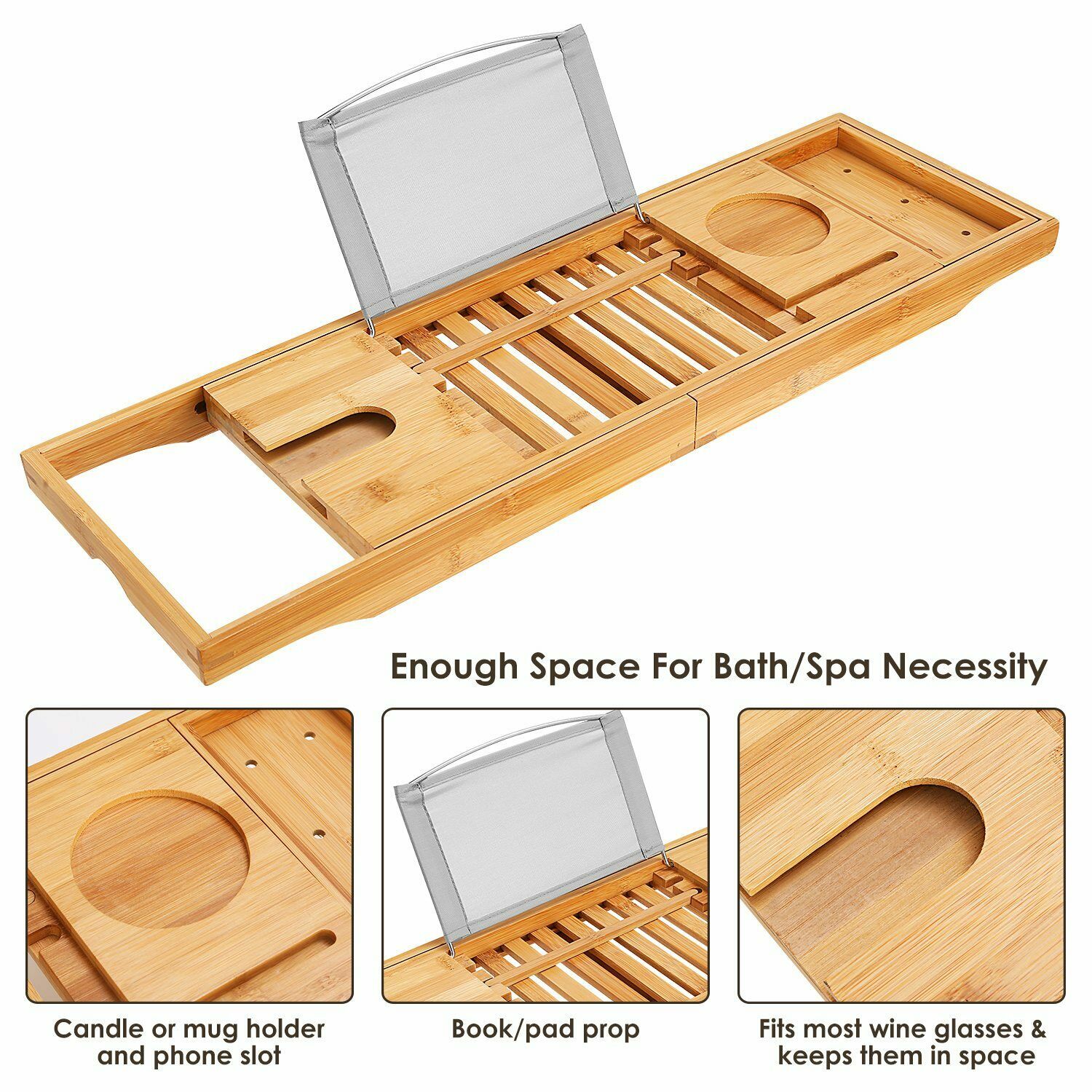 Bathtub Caddy Tray Crafted Bamboo Bath - DailySale