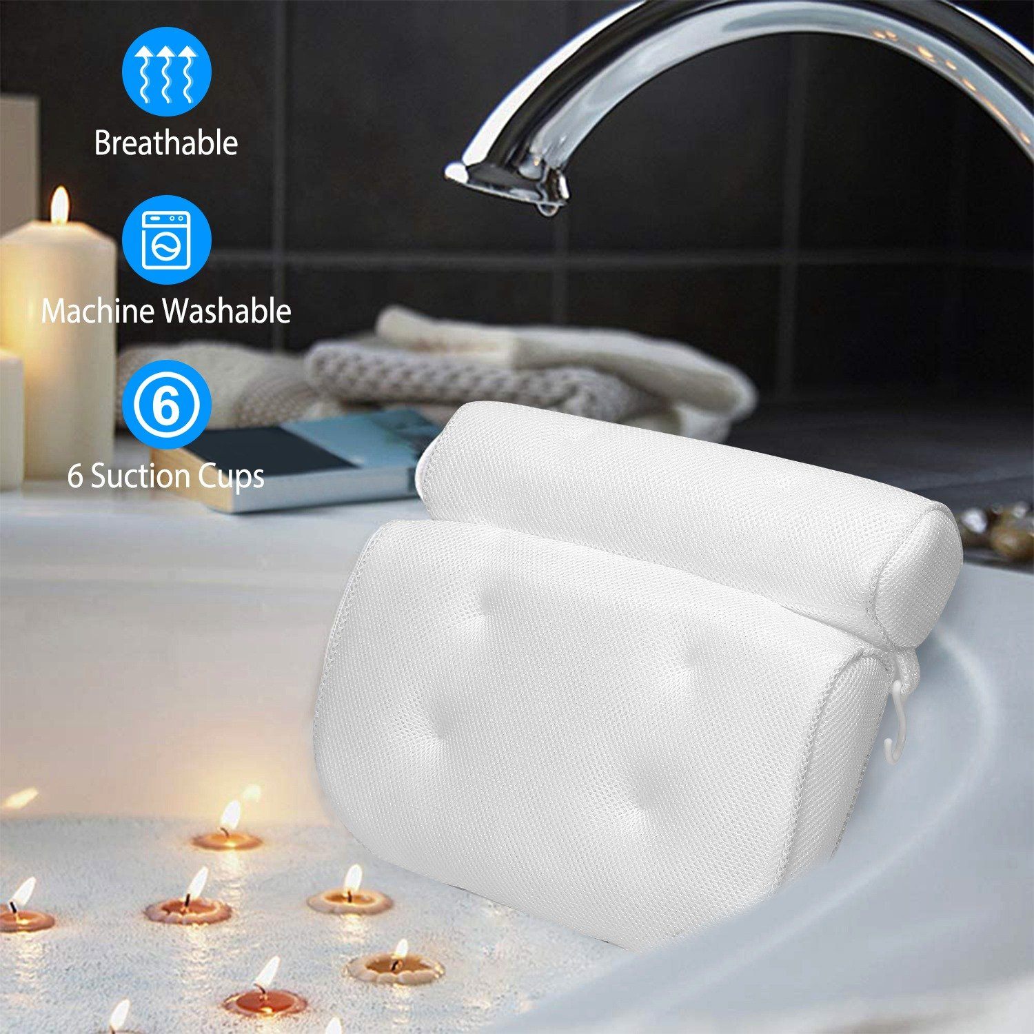 Bathtub Pillow Suction Cup Bath Pillow Air Mesh Bath - DailySale