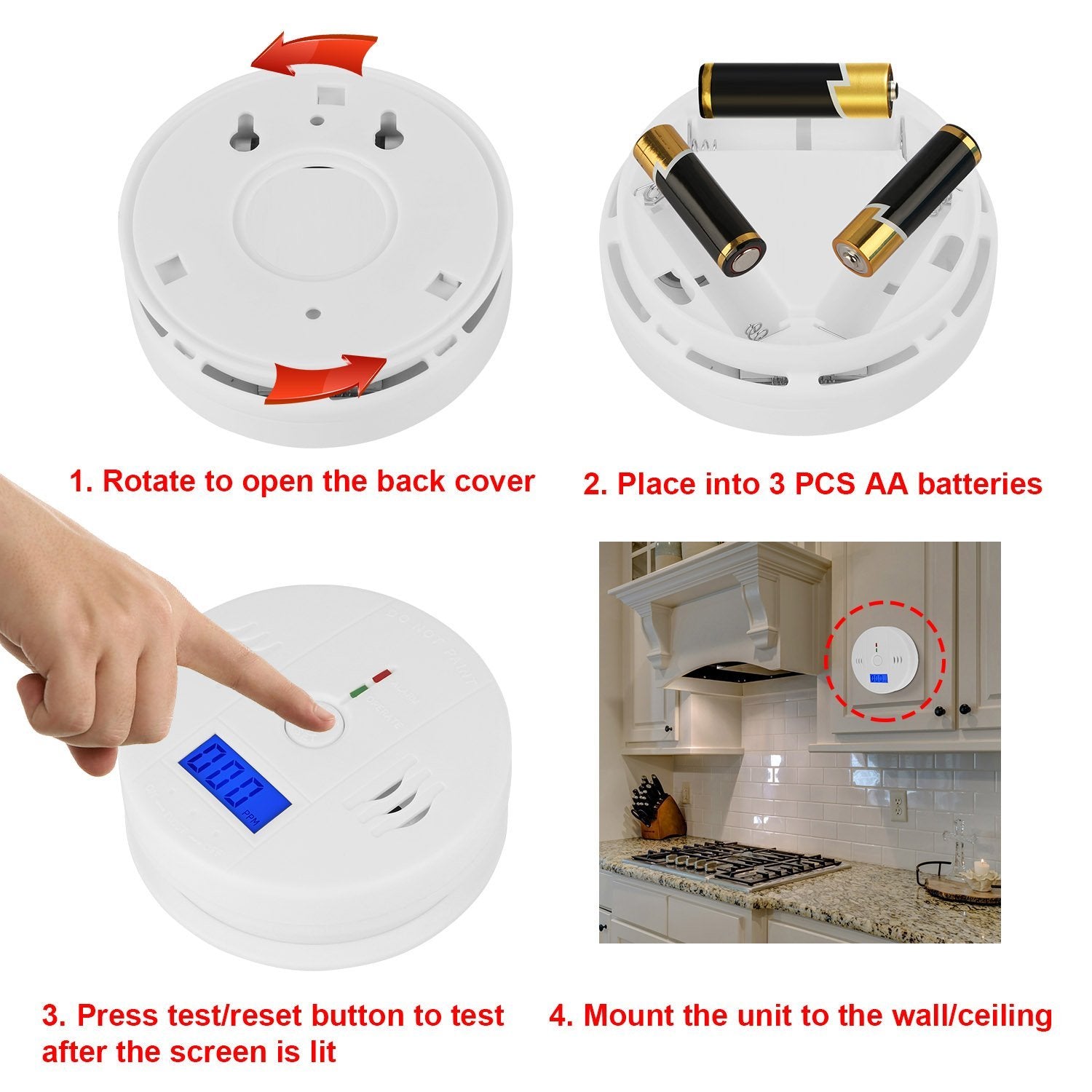 Battery Operated Carbon Monoxide Sensor Alarm Household Appliances - DailySale