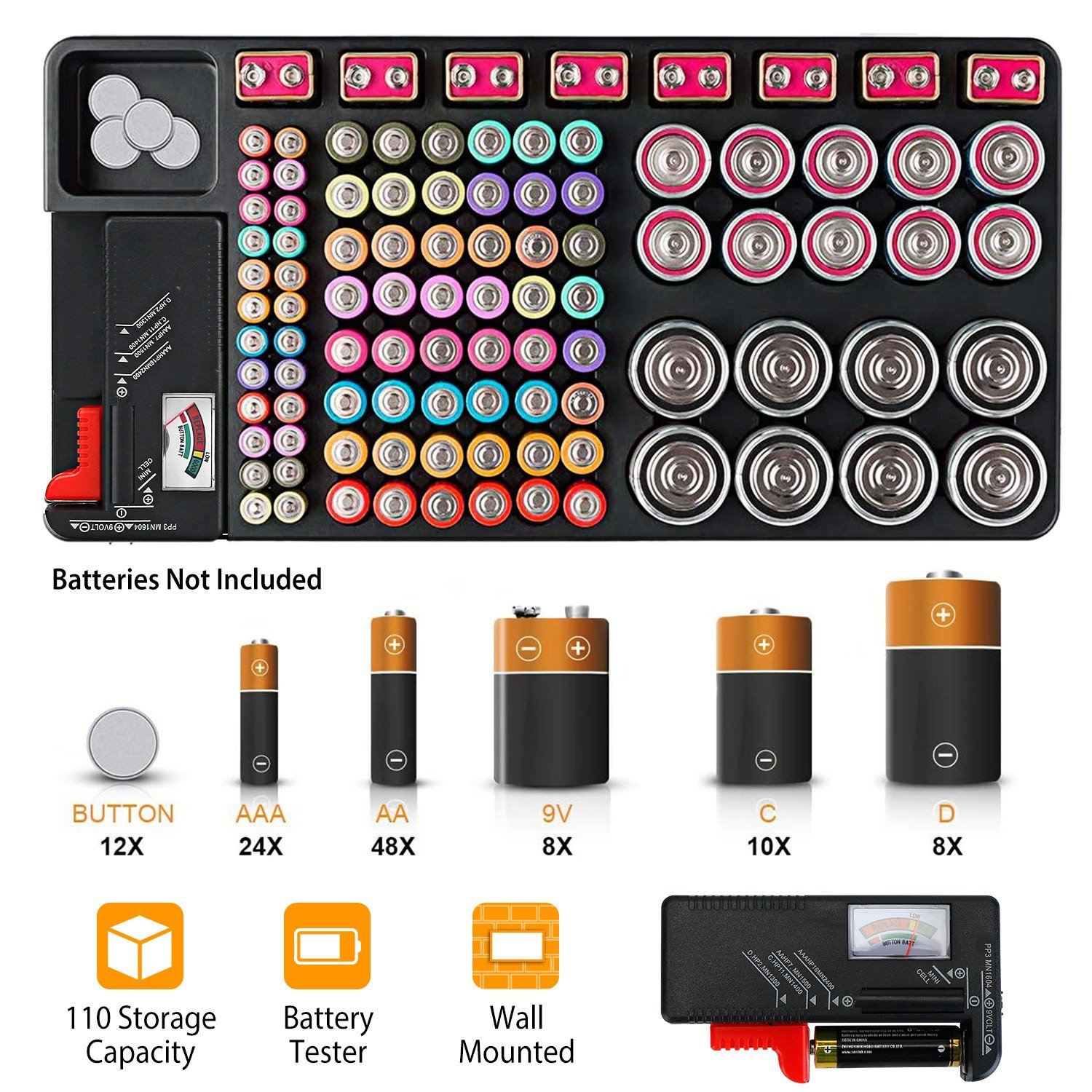 Battery Organizer Storage Case Household Batteries & Electrical - DailySale