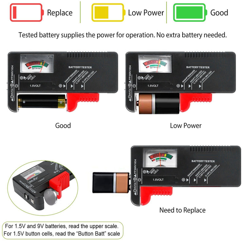 Battery Tester Checker Universal For AA AAA C D 9V 1.5V Button Cell Battery Household Batteries & Electrical - DailySale