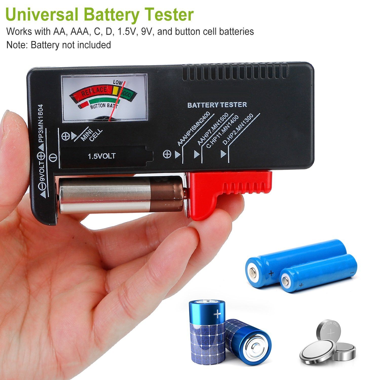 Battery Tester Checker Universal For AA AAA C D 9V 1.5V Button Cell Battery Household Batteries & Electrical - DailySale