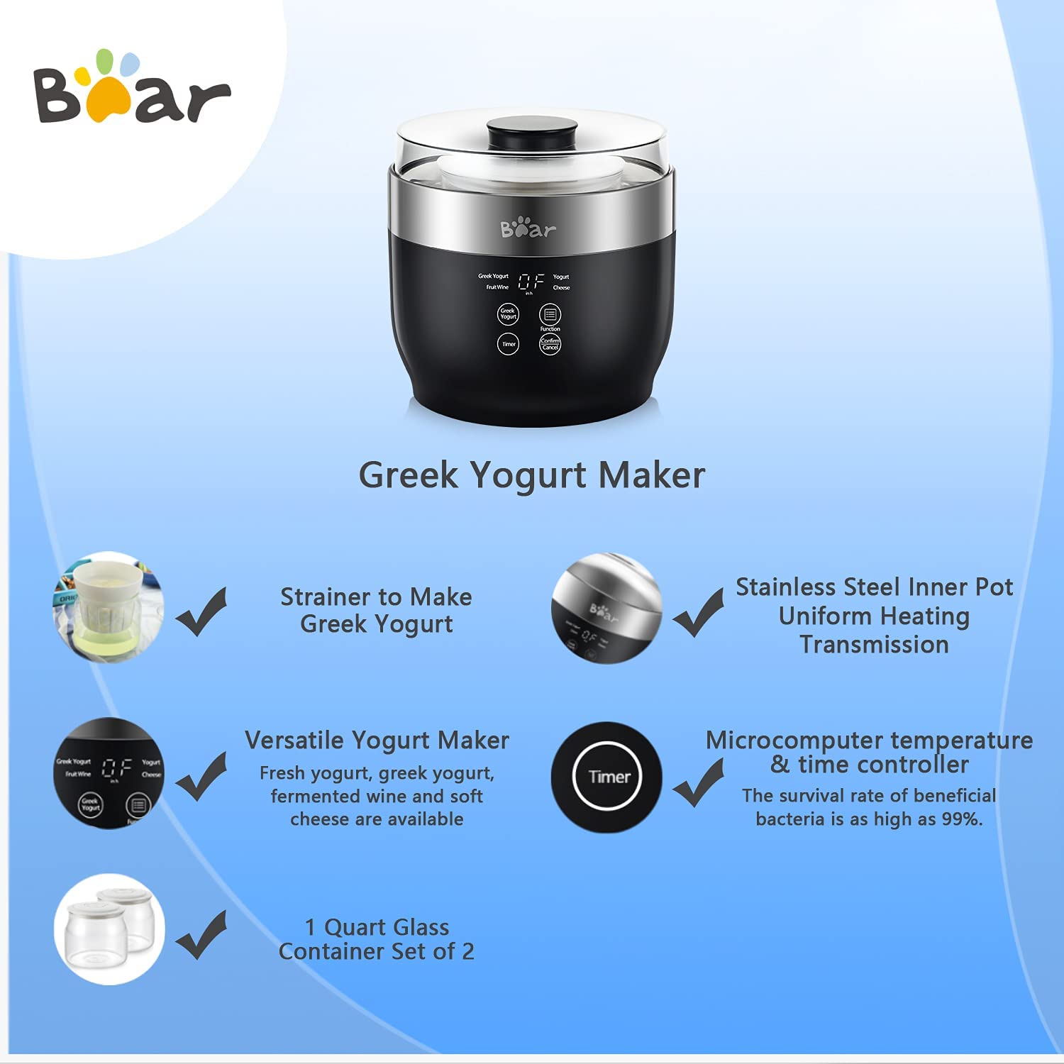 Bear Yogurt Maker Machine with Stainless Steel Inner Pot Kitchen & Dining - DailySale