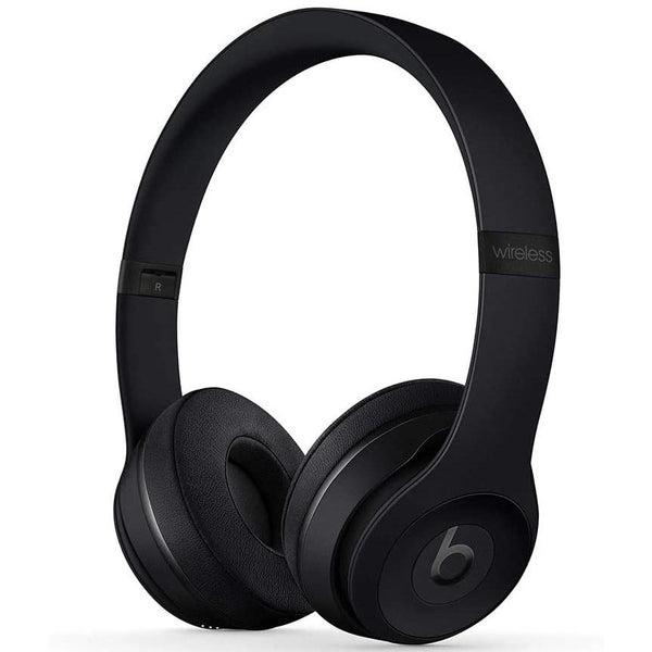 Angled front view of Beats Solo 3 Wired Headphones - Assorted Colors (Refurbished) in black