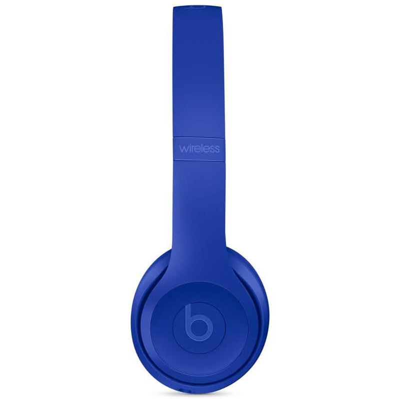 Side view of Beats Solo 3 Wired Headphones - Assorted Colors (Refurbished) in bright blue