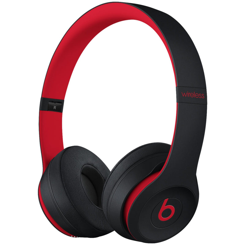 Angled front view of Beats Solo 3 Wired Headphones - Assorted Colors (Refurbished) in defiant black