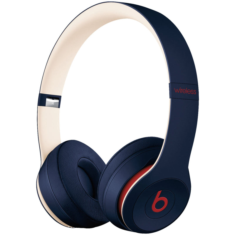 Angled front view of Beats Solo 3 Wired Headphones - Assorted Colors (Refurbished) in blue