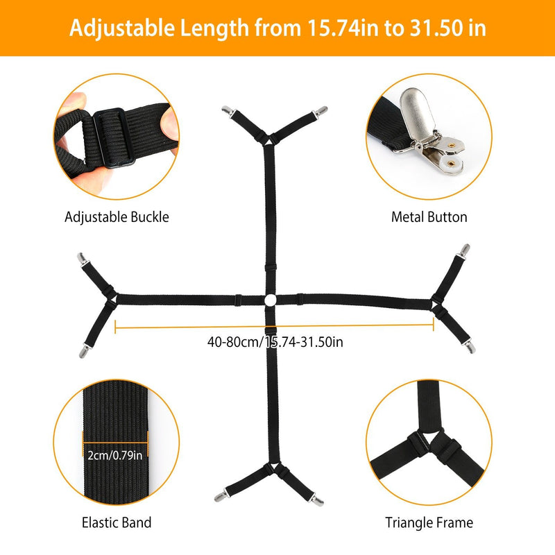 Premium Bed Sheet Fasteners, 2 Pcs Adjustable Crisscross Fitted Sheet Band  Straps Grippers Suspenders Corner Holder Elastic Heavy Duty for All