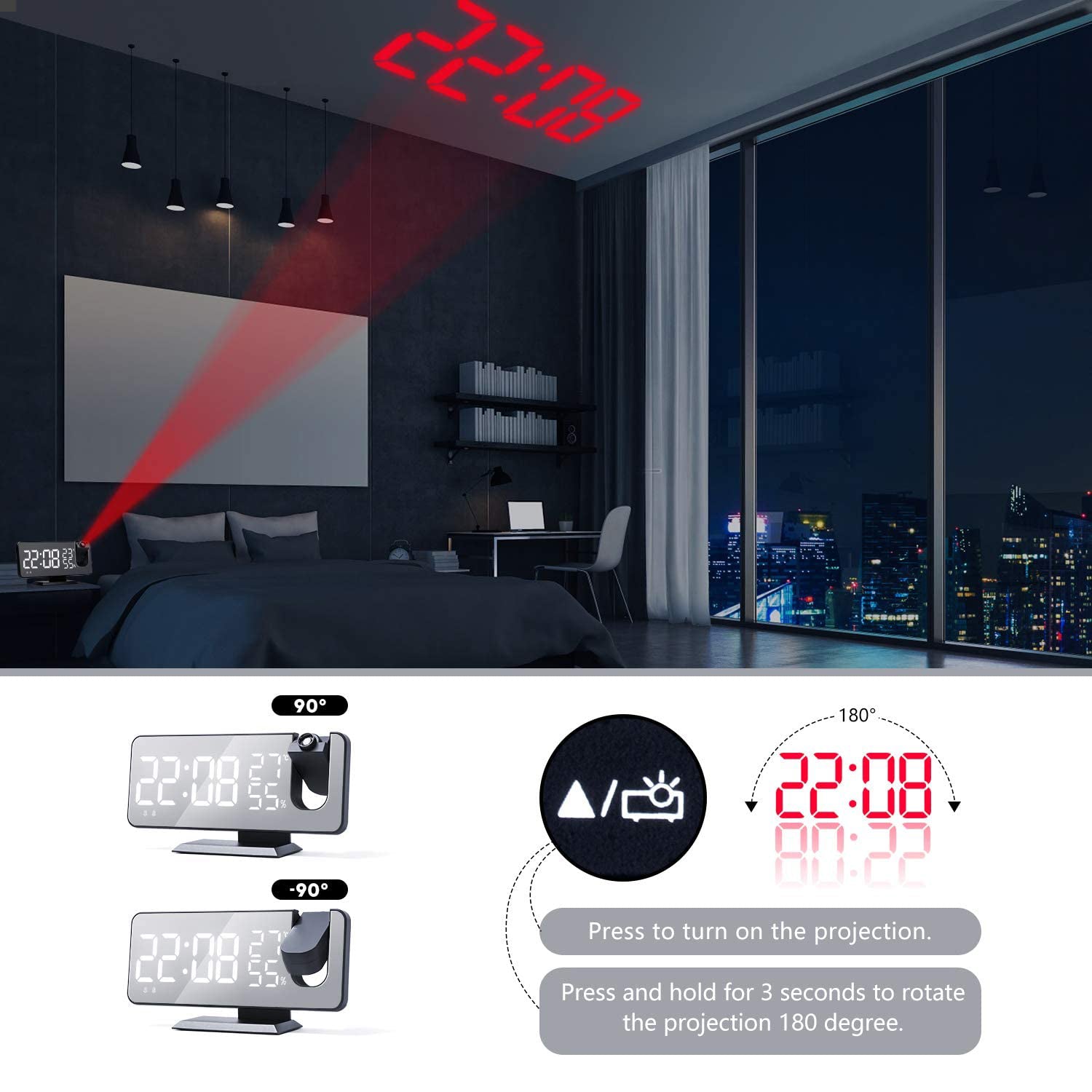 Bedroom Projection Digital Alarm Clock Household Appliances - DailySale