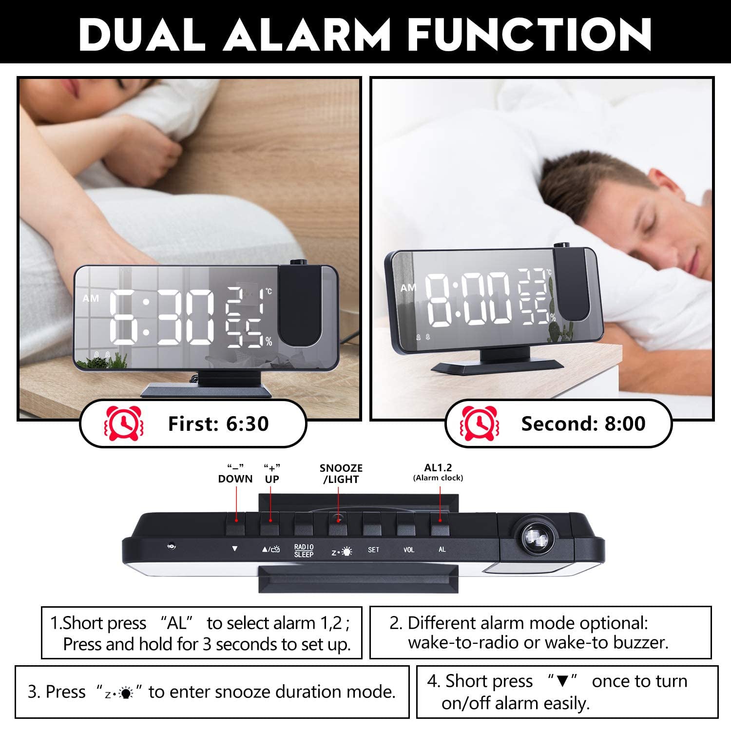 Bedroom Projection Digital Alarm Clock Household Appliances - DailySale