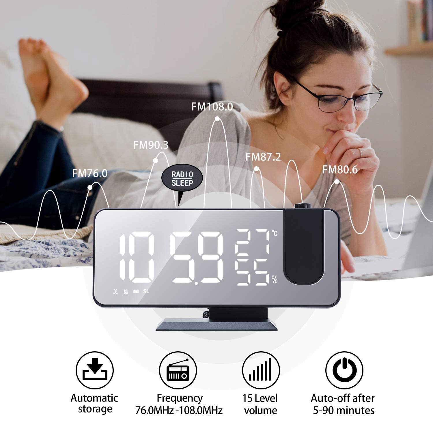 Bedroom Projection Digital Alarm Clock Household Appliances - DailySale