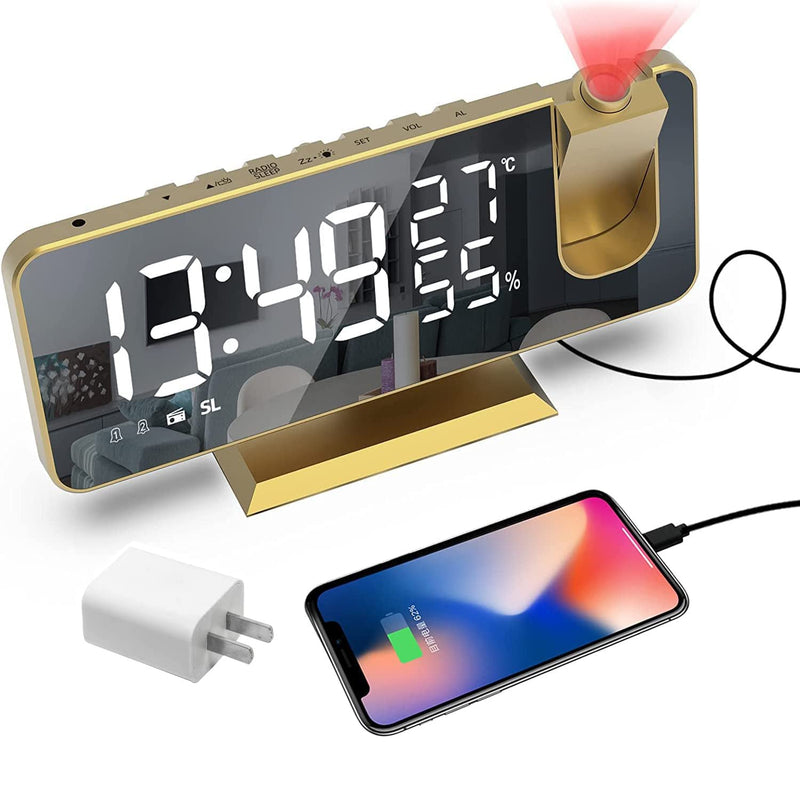 Bedroom Projection Digital Alarm Clock Household Appliances Gold - DailySale
