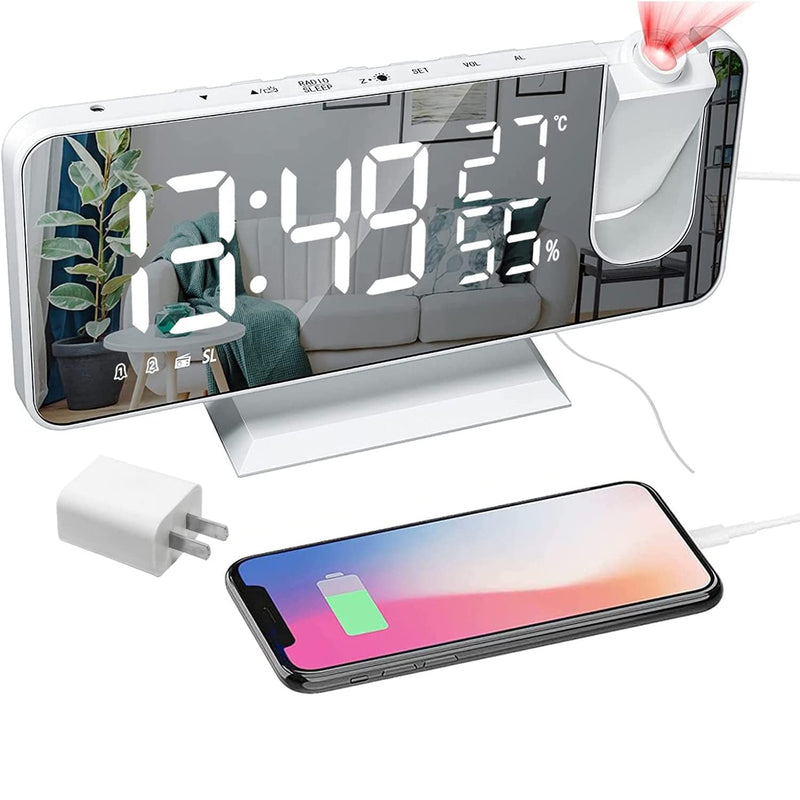 Bedroom Projection Digital Alarm Clock Household Appliances White - DailySale