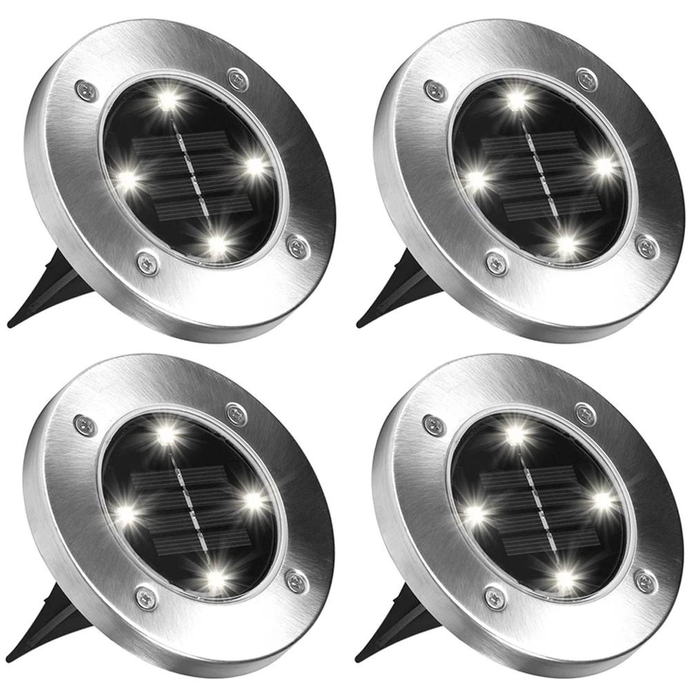 Bell + Howell Solar-Powered LED Garden Disk Lights Set Home Lighting 4 Pack - DailySale