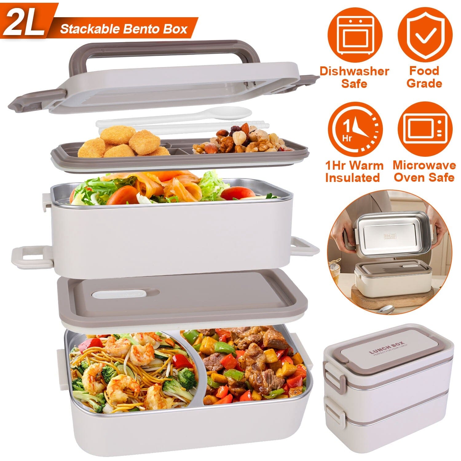 Bento Lunch Box 3 Stackable Food Container with Chopsticks and Spoon Kitchen Storage - DailySale