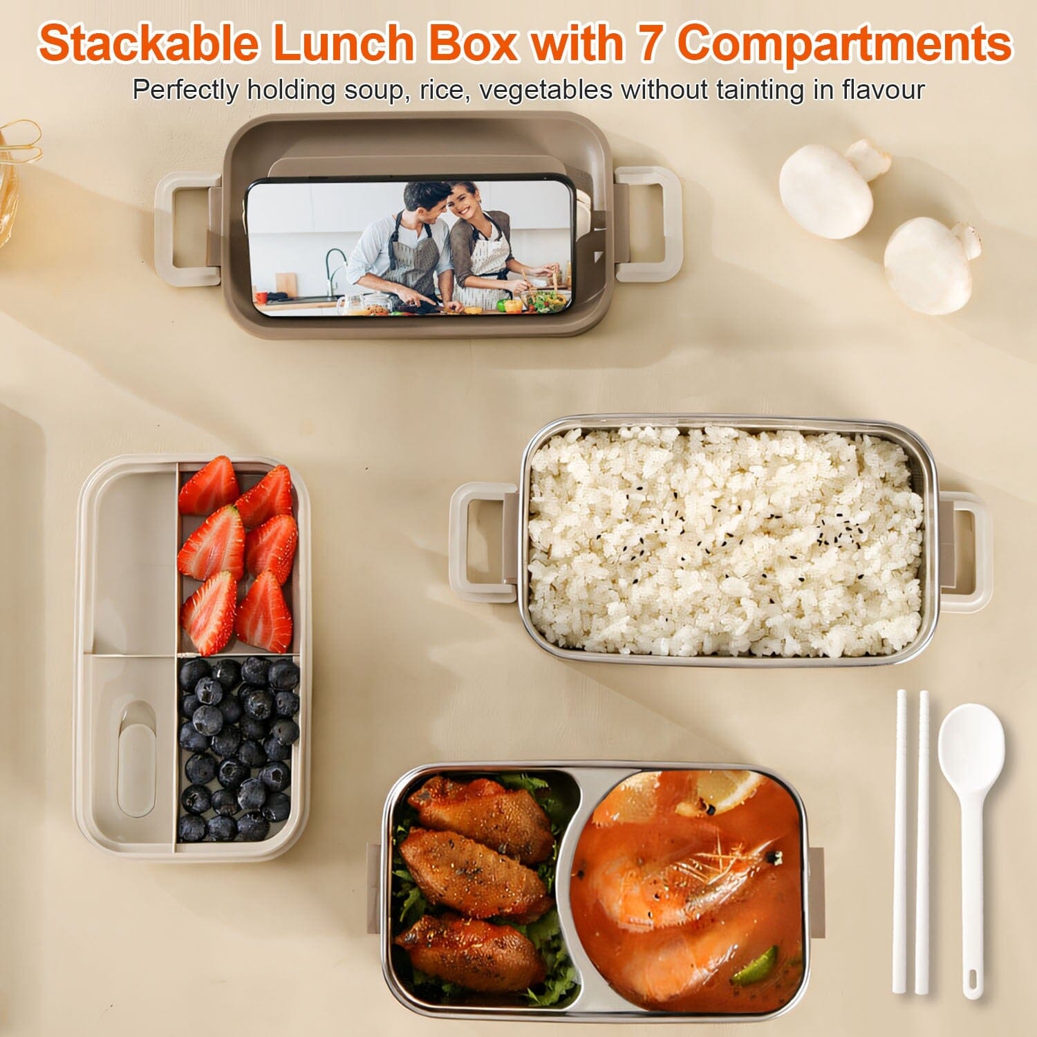 Bento Lunch Box 3 Stackable Food Container with Chopsticks and Spoon Kitchen Storage - DailySale