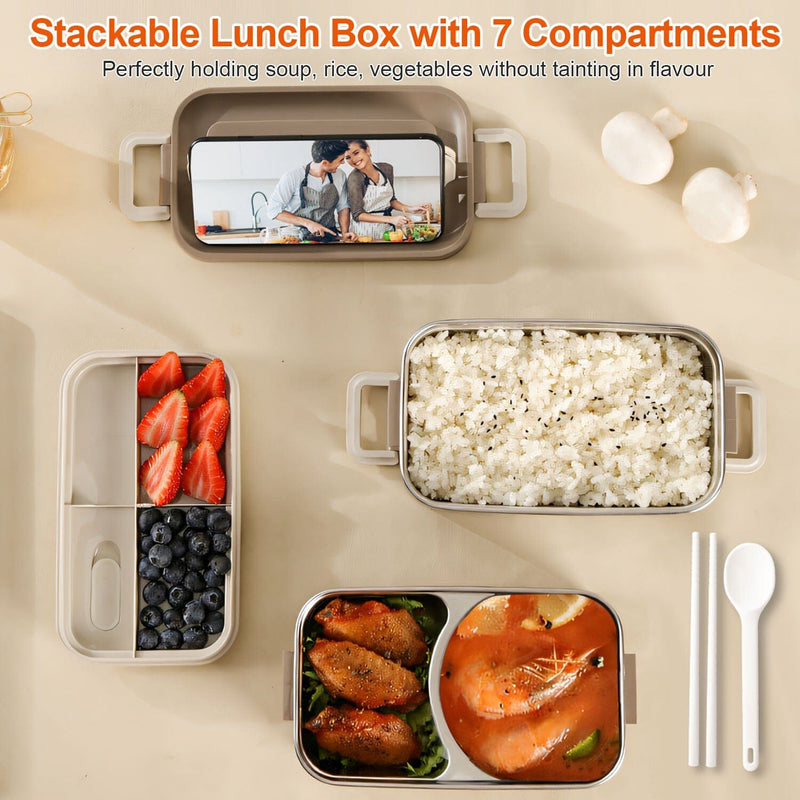 Bento Lunch Box 3 Stackable Food Container with Chopsticks and Spoon Kitchen Storage - DailySale