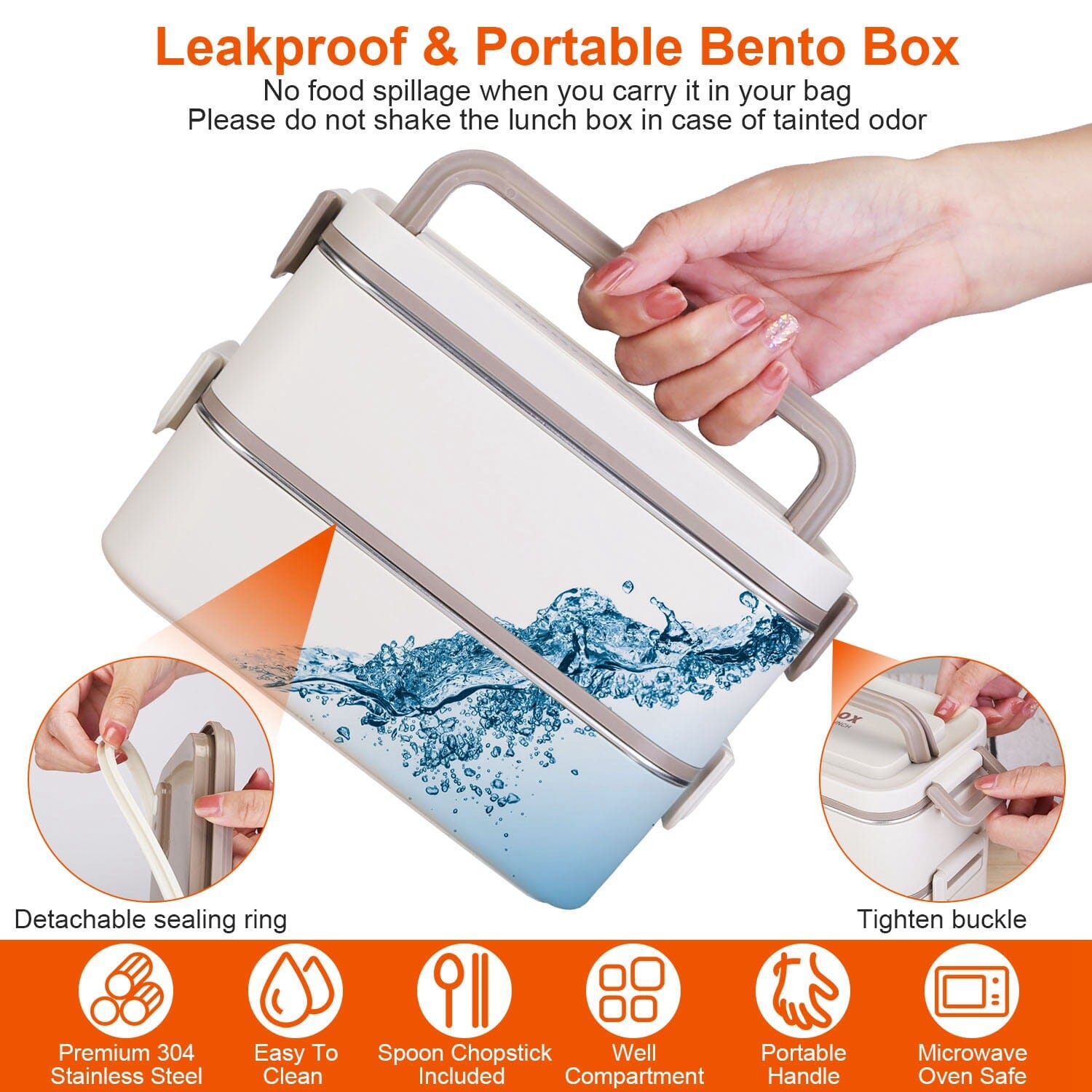 Bento Lunch Box 3 Stackable Food Container with Chopsticks and Spoon Kitchen Storage - DailySale