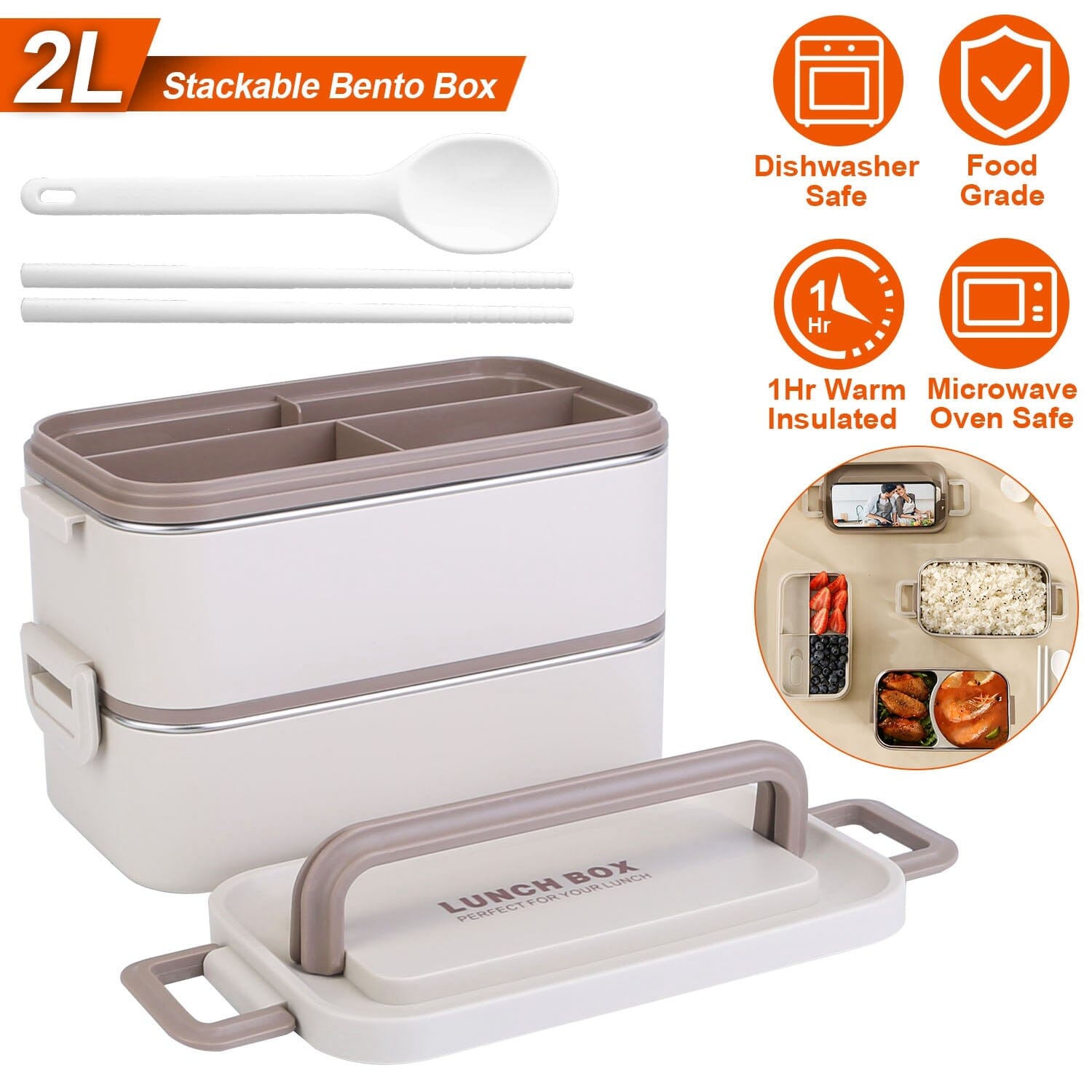 Bento Lunch Box 3 Stackable Food Container with Chopsticks and Spoon Kitchen Storage - DailySale