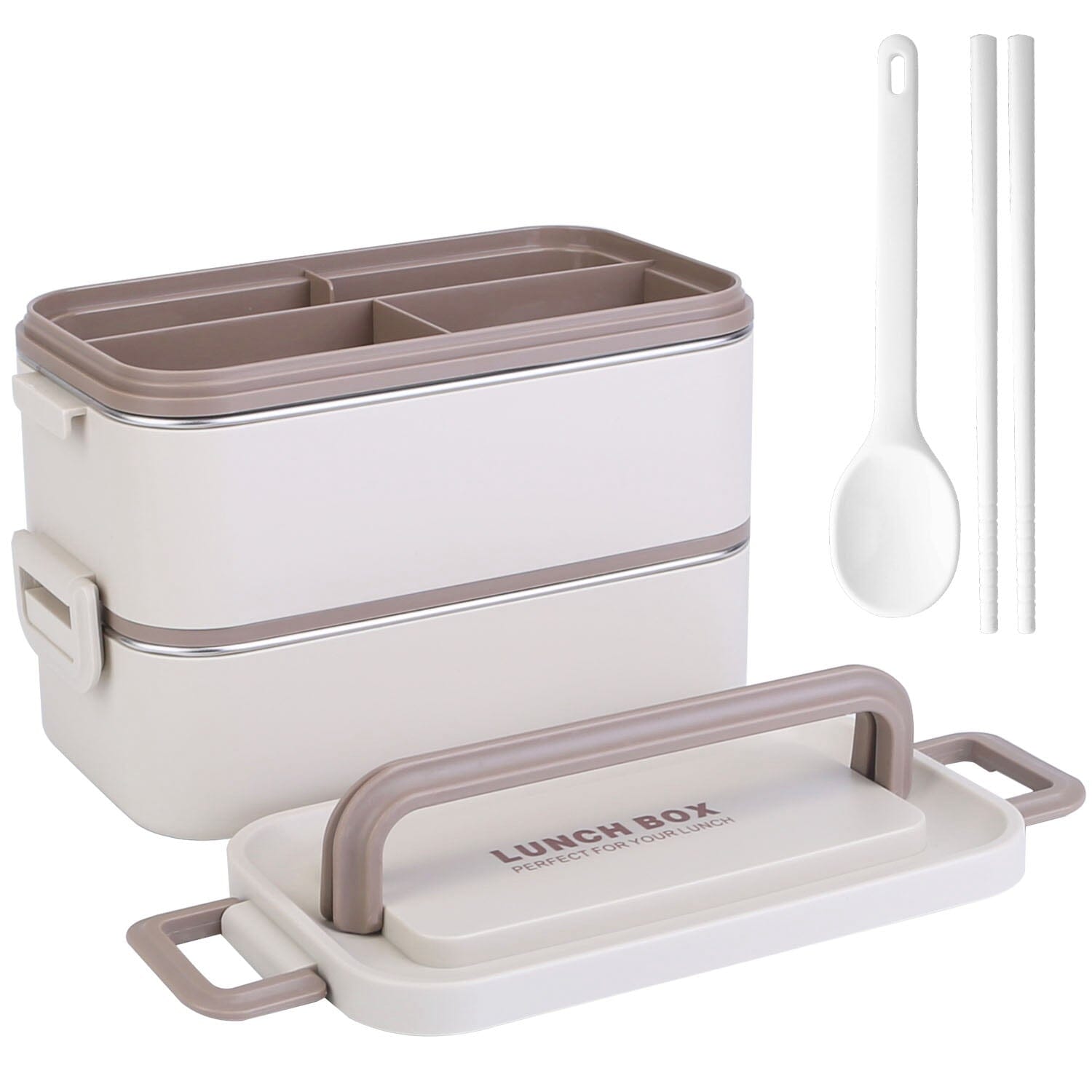 Bento Lunch Box 3 Stackable Food Container with Chopsticks and Spoon Kitchen Storage - DailySale