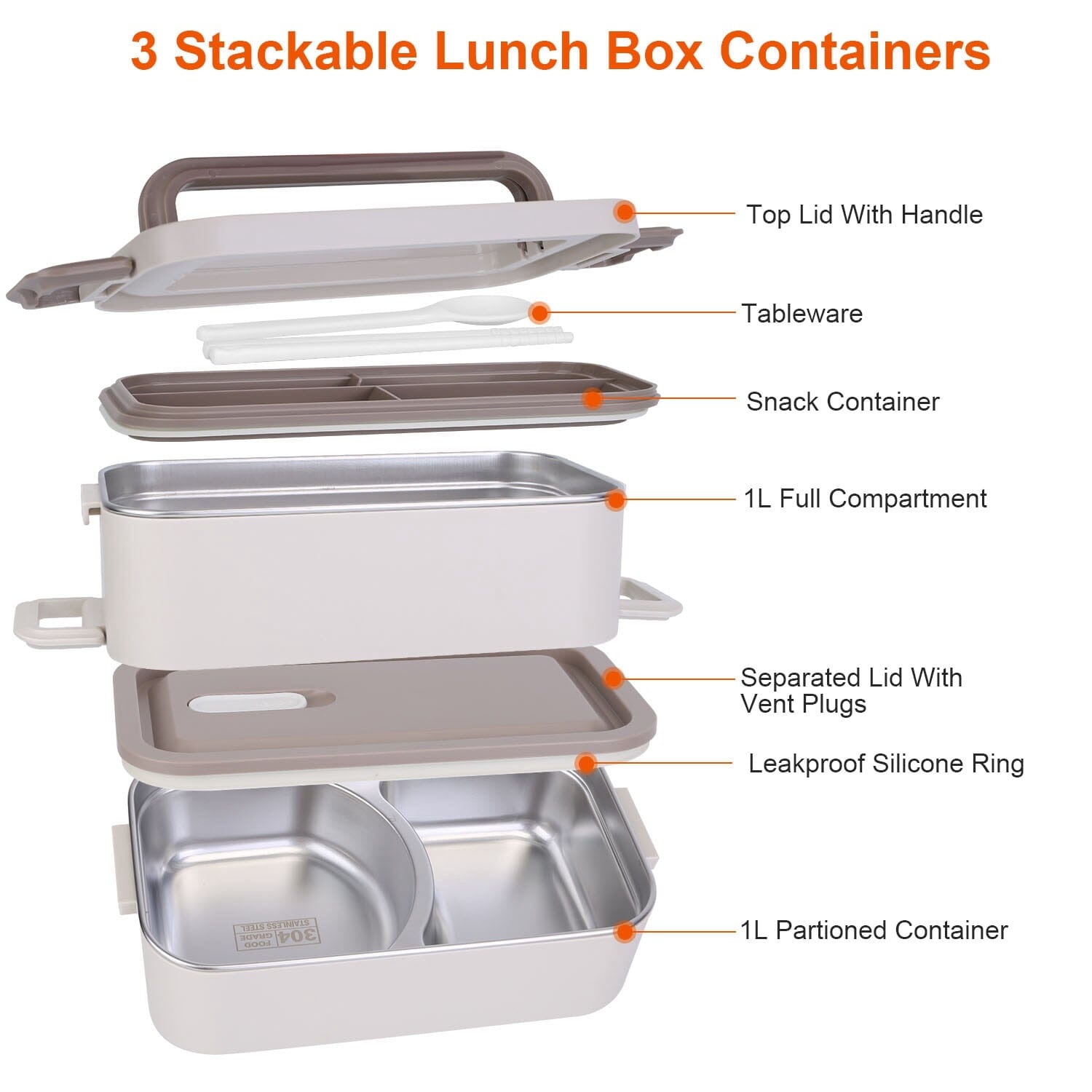 Bento Lunch Box 3 Stackable Food Container with Chopsticks and Spoon Kitchen Storage - DailySale