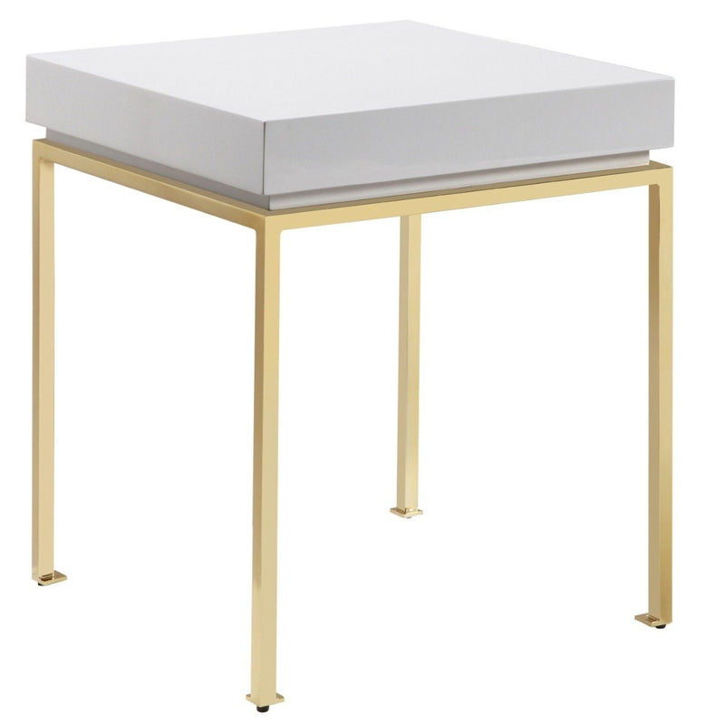 Bianca Nightstand Side Table Square Frame High Sheen Lacquer Furniture & Decor Beige - DailySale