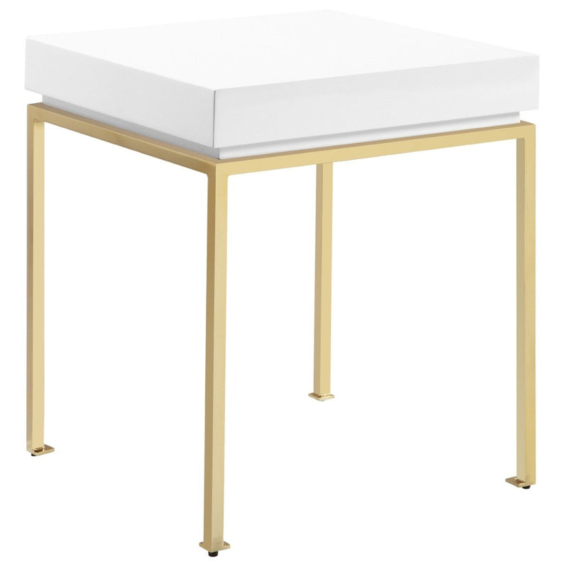 Bianca Nightstand Side Table Square Frame High Sheen Lacquer Furniture & Decor White - DailySale