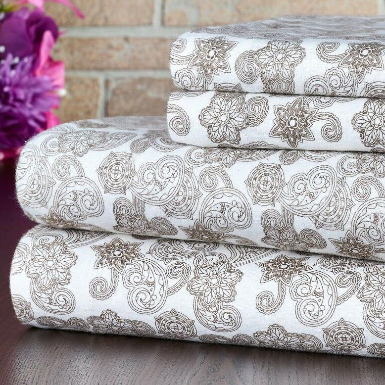 Bibb Home 100% Cotton Printed Flannel Sheet Set - Cozy, Soft, Deep Pocket Sheets Bedding Elegant Paisley Twin - DailySale