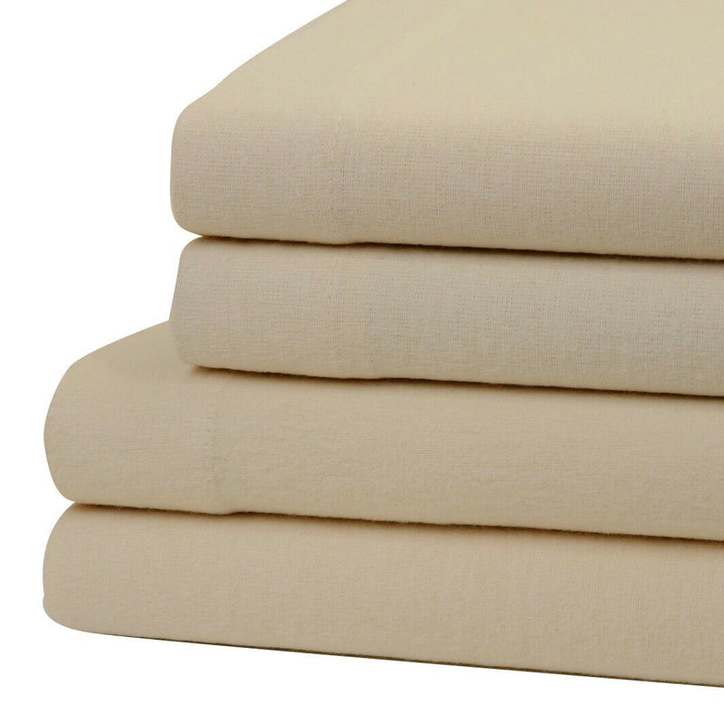 Bibb Home 100% Cotton Solid Flannel Deep Pocket Sheet Set Linen & Bedding Twin Beige - DailySale