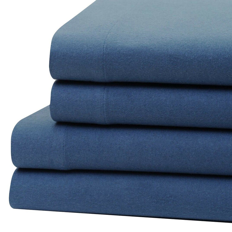 Bibb Home 100% Cotton Solid Flannel Deep Pocket Sheet Set Linen & Bedding Twin Blue - DailySale