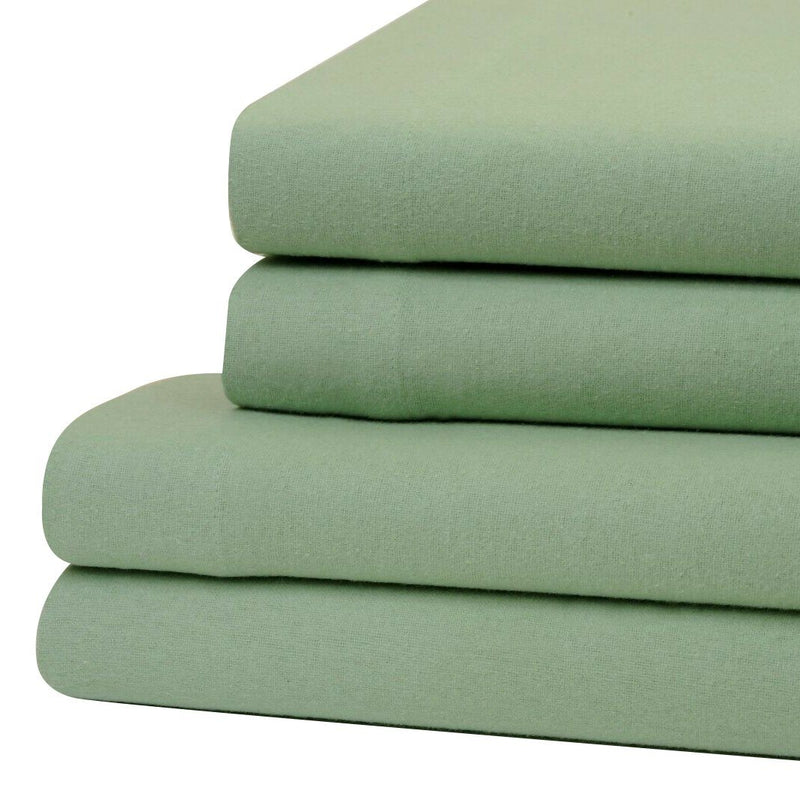 Bibb Home 100% Cotton Solid Flannel Deep Pocket Sheet Set Linen & Bedding Twin Sage - DailySale