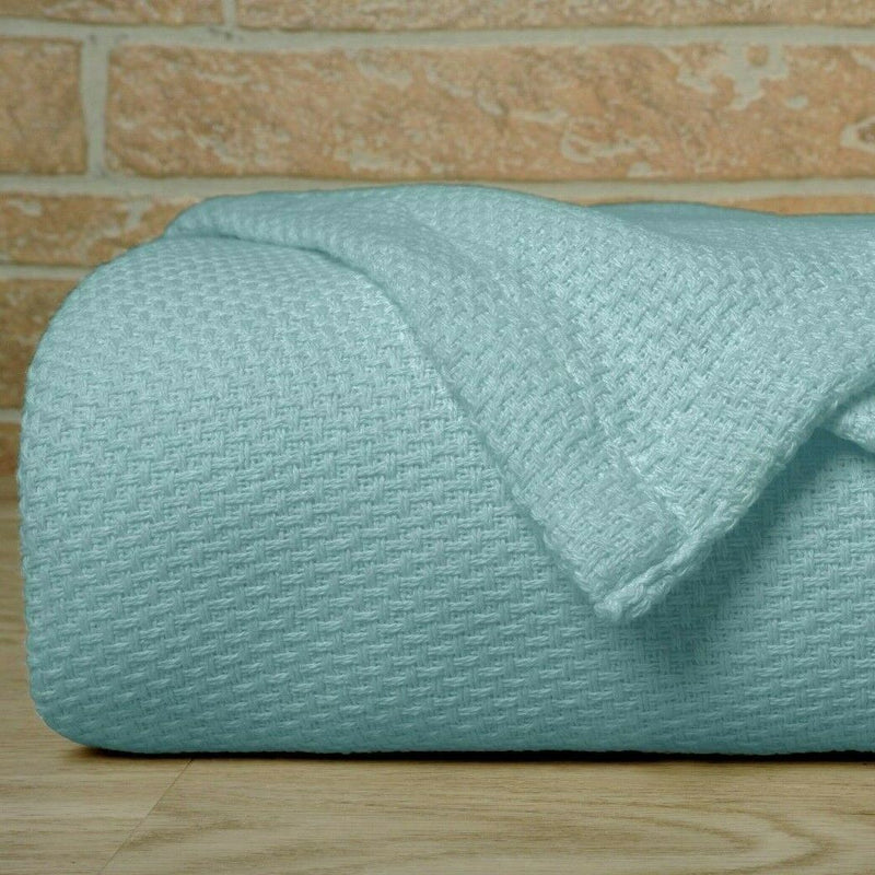 Bibb Home 100% Cotton Waffle Weave Thermal Blanket Bedding Aqua Twin - DailySale