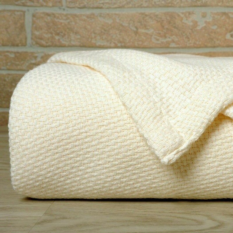 Bibb Home 100% Cotton Waffle Weave Thermal Blanket Bedding Cream Twin - DailySale