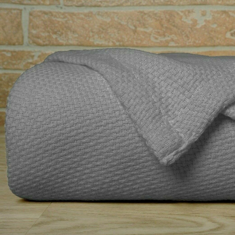 Bibb Home 100% Cotton Waffle Weave Thermal Blanket Bedding Gray Twin - DailySale