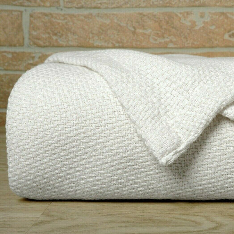 Bibb Home 100% Cotton Waffle Weave Thermal Blanket Bedding White Twin - DailySale