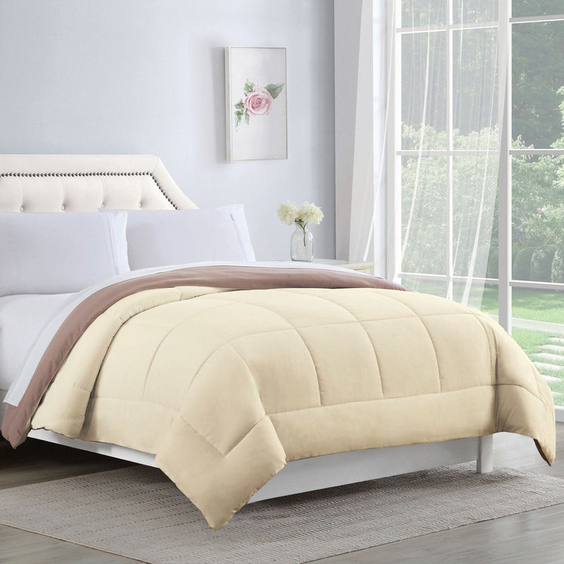 Bibb Home 2-Tone Down Alternative Reversible Comforter Linen & Bedding Full/Queen Ivory/Taupe - DailySale