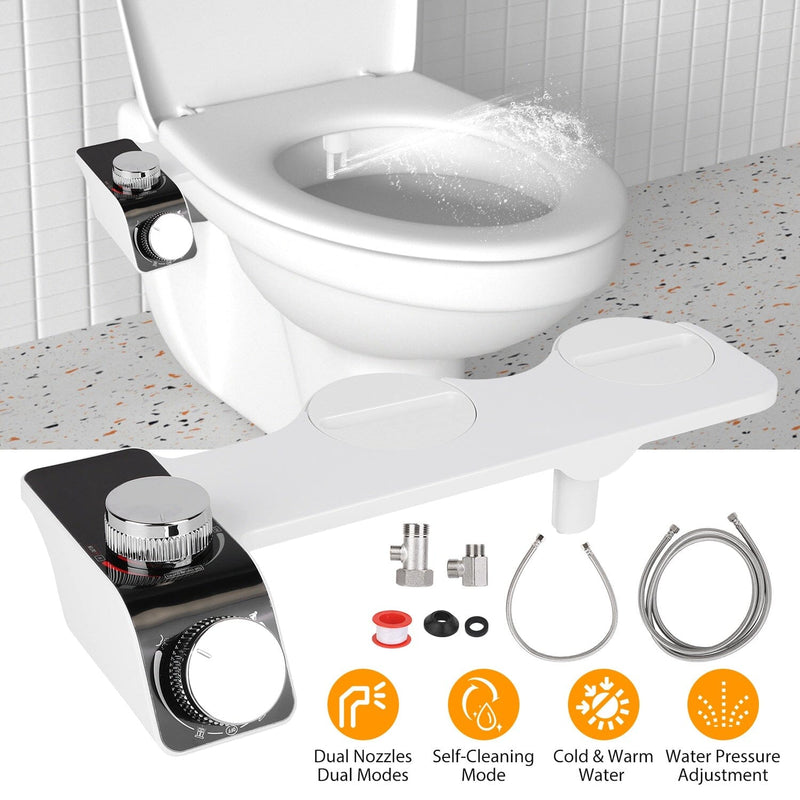 Bidet Attachment Non-Electric Fresh Water Sprayer with Self Cleaning Dual Nozzle Bath - DailySale