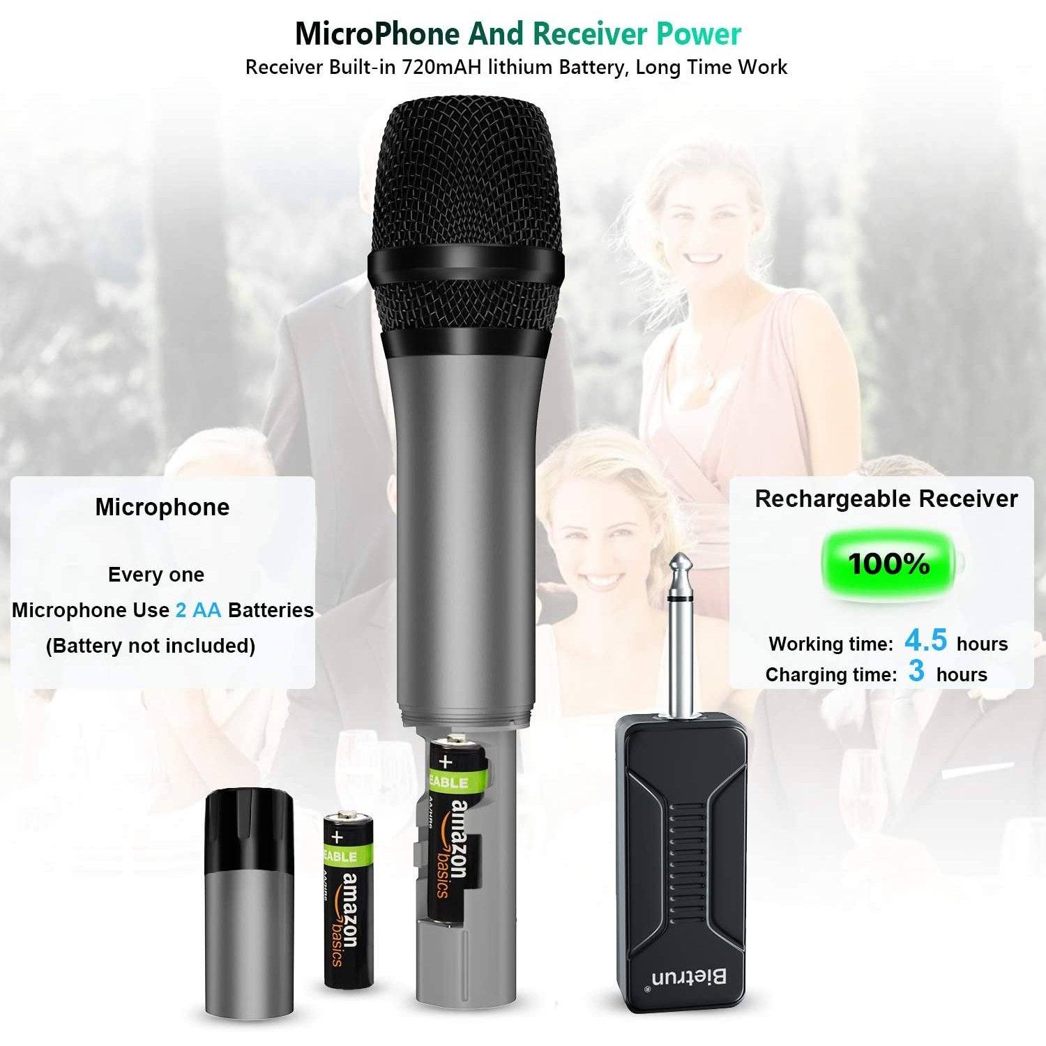 Bietrun Wireless UHF Metal Dual Handheld Dynamic Mic Karaoke System Headphones & Audio - DailySale