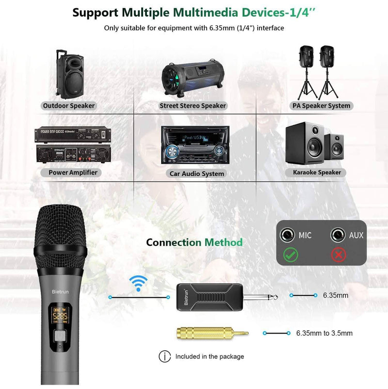 Bietrun Wireless UHF Metal Dual Handheld Dynamic Mic Karaoke System Headphones & Audio - DailySale