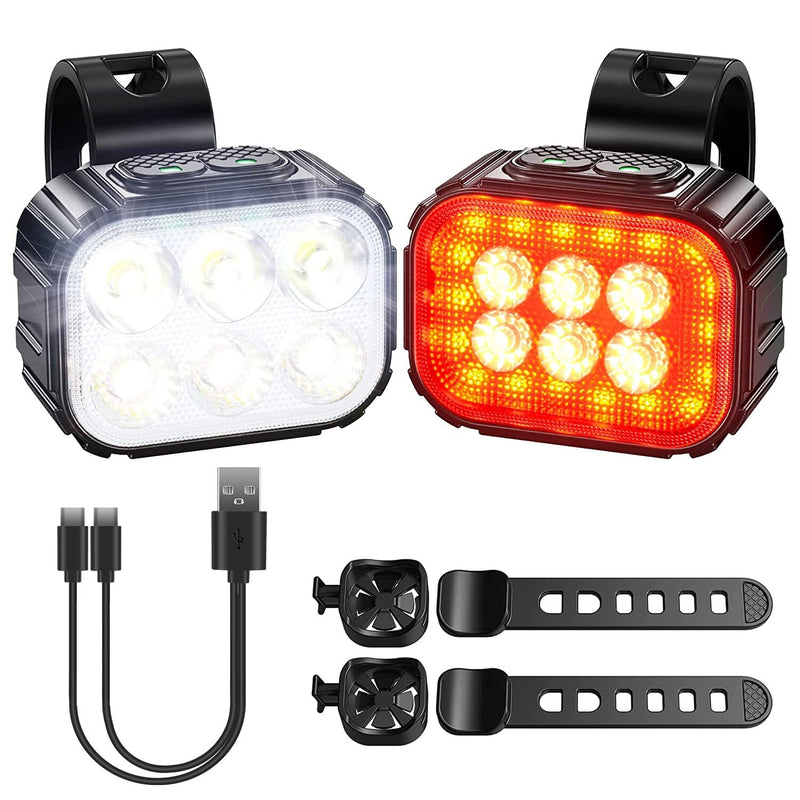 Bike Headlight TailLight IP65 Waterproof Anti-Drop Rechargeable Bicycle Light Set Sports & Outdoors - DailySale