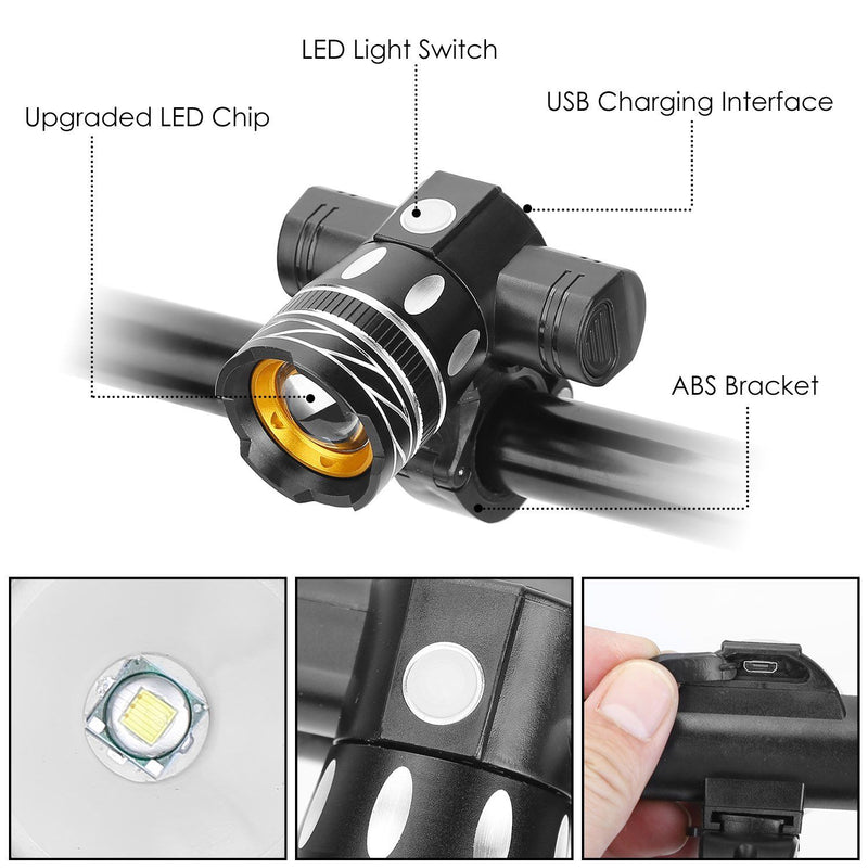 Bike Headlight USB Rechargeable with Bracket Sports & Outdoors - DailySale
