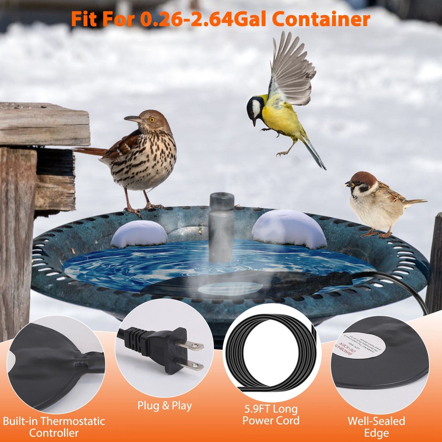 Bird Bath Deicer Outdoor Winter Water Heater Thermostatically Controlled Pet Supplies - DailySale