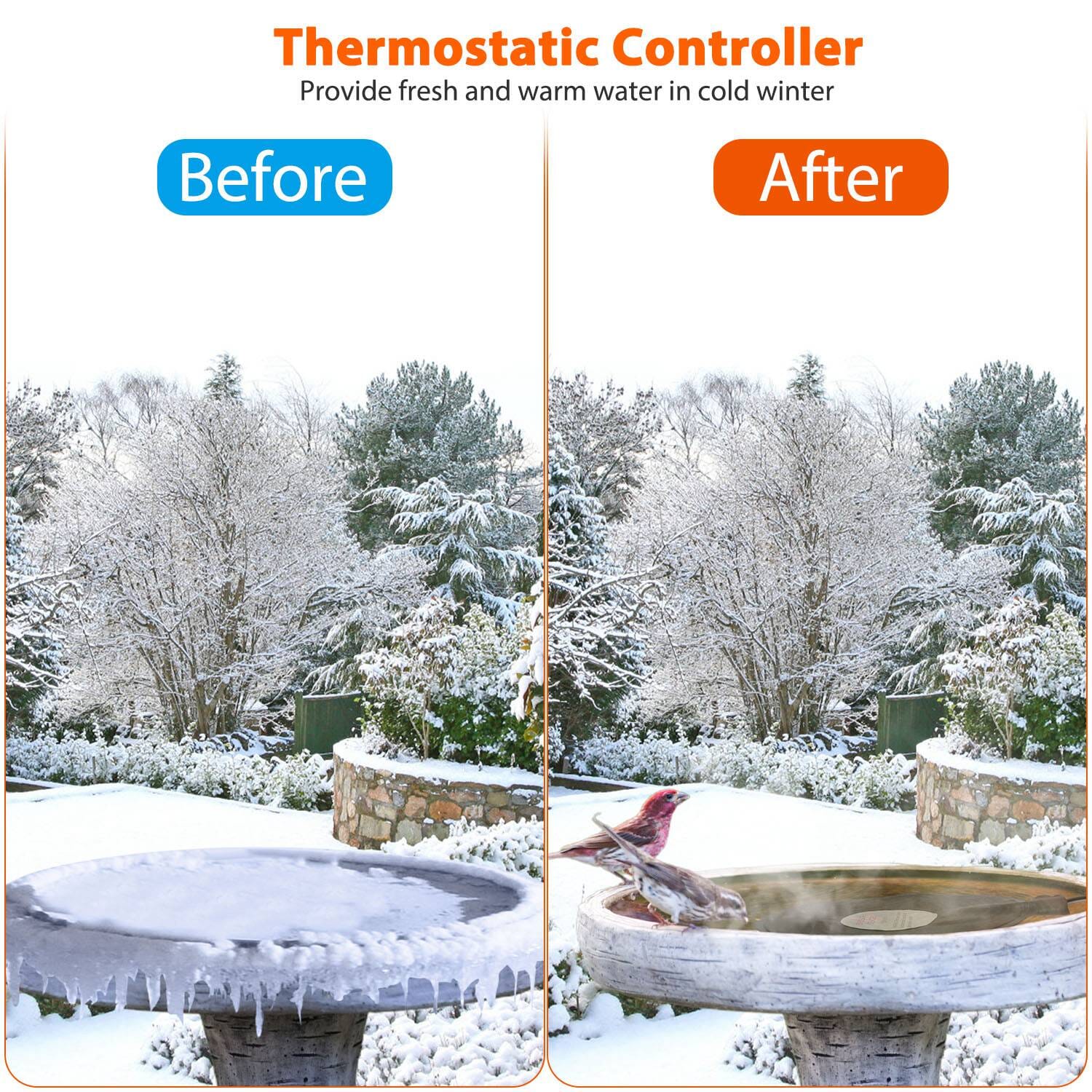 Bird Bath Deicer Outdoor Winter Water Heater Thermostatically Controlled Pet Supplies - DailySale