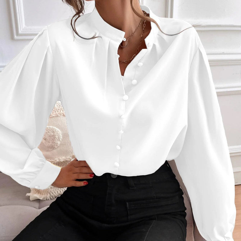 Bishop Sleeve Button Up Blouse Women's Tops - DailySale