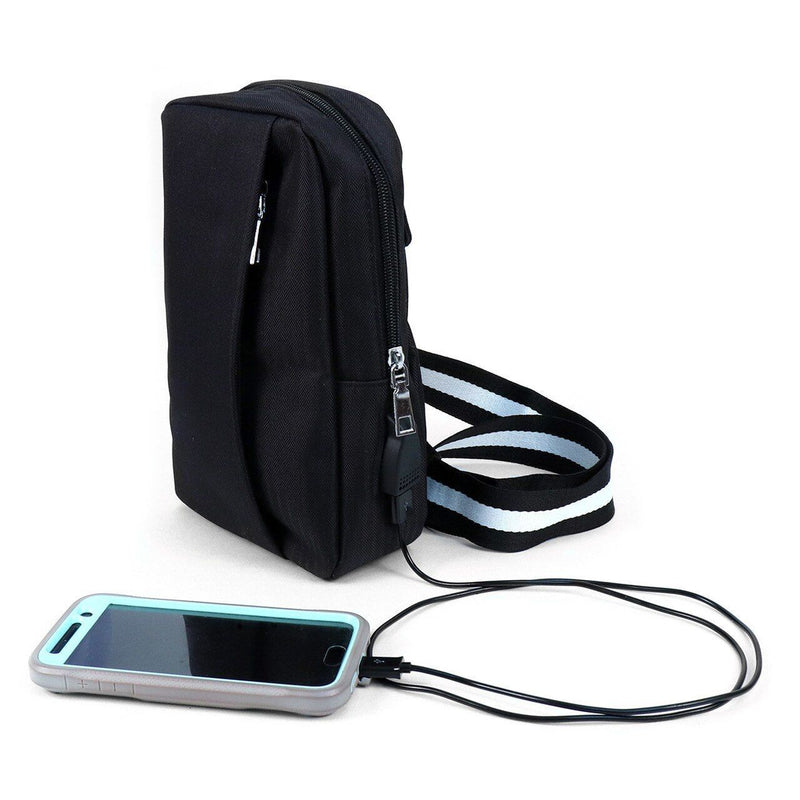 Black Crossbody Shoulder Sling Bag with USB Charging Port Bags & Travel - DailySale
