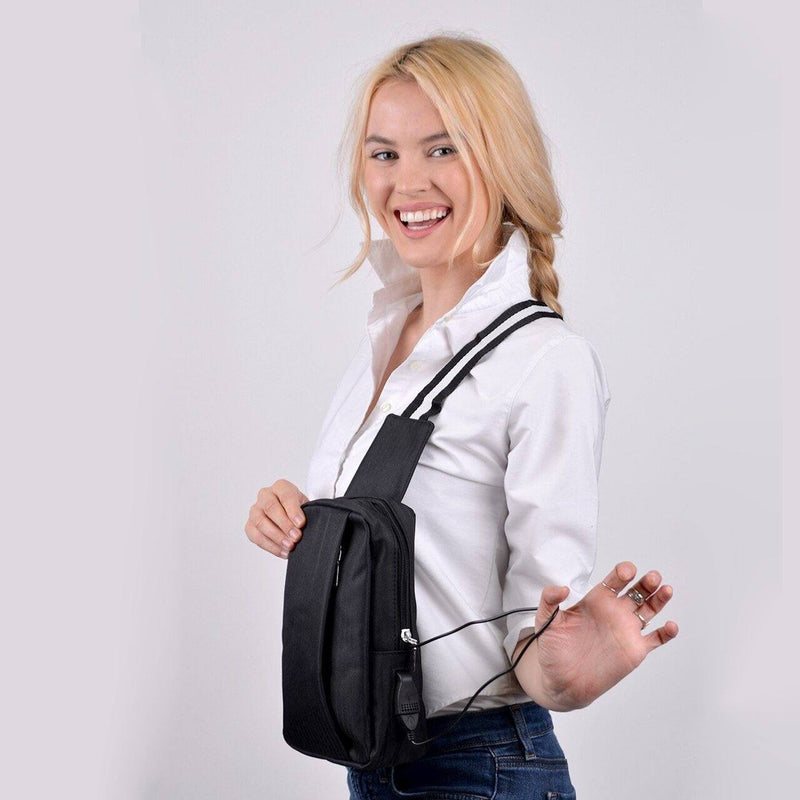 Black Crossbody Shoulder Sling Bag with USB Charging Port Bags & Travel - DailySale