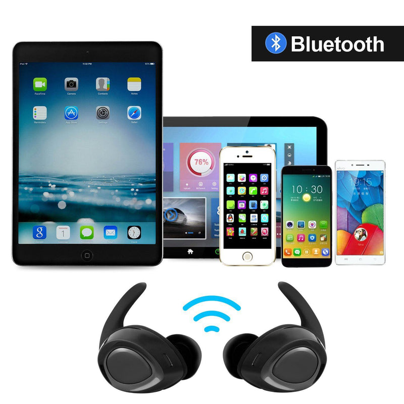 Black Mini Wireless Bluetooth Twins Earbuds Mic True Bass Stereo In-Ear TWS Earphones Headphones - DailySale