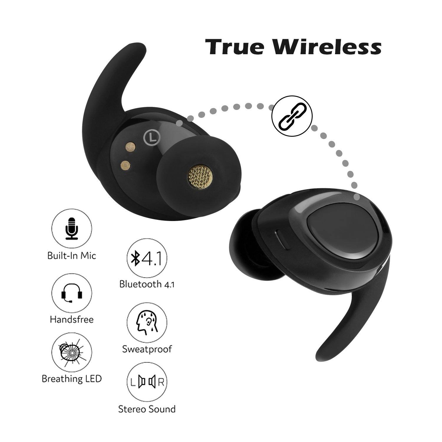 Black Mini Wireless Bluetooth Twins Earbuds Mic True Bass Stereo In-Ear TWS Earphones Headphones - DailySale