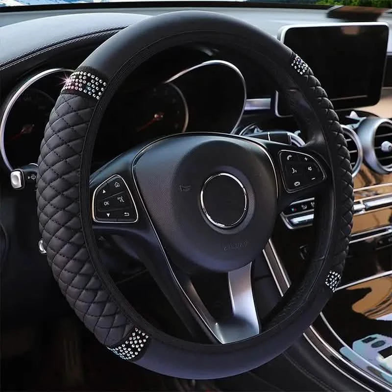 Bling Soft Leather Car Steering Wheel Cover Non-Slip Heat And Cold Protector